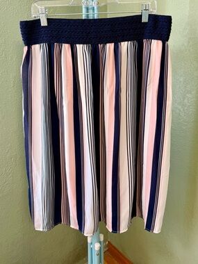 Ashley Blue Navy and Pink Striped A-Line Skirt
